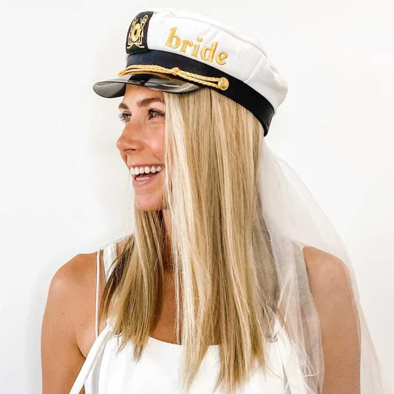 Nauti Bride babe captain hat Nautical Sailor Sail Beach Boat yacht Lake wedding Bachelorette Party bridal shower bridesmaid Gift