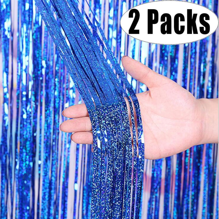 2Pack Metallic Foil Tinsel Fringe Curtain Birthday Wedding Bachelorette Party Decoration Adult Anniversary Photography Backdrop