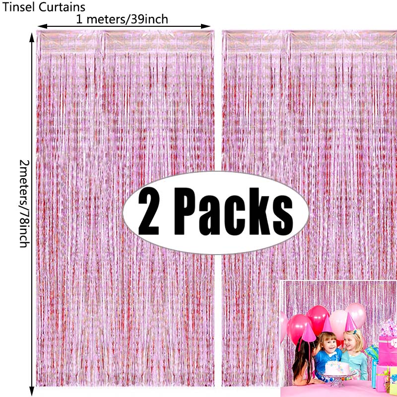 2Pack Metallic Foil Tinsel Fringe Curtain Birthday Wedding Bachelorette Party Decoration Adult Anniversary Photography Backdrop