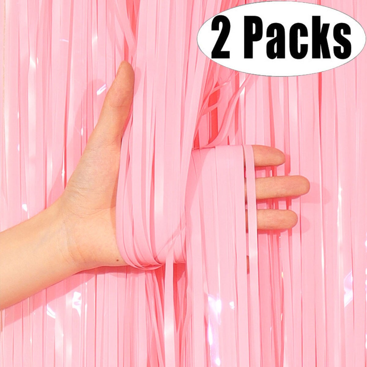 2Pack Metallic Foil Tinsel Fringe Curtain Birthday Wedding Bachelorette Party Decoration Adult Anniversary Photography Backdrop