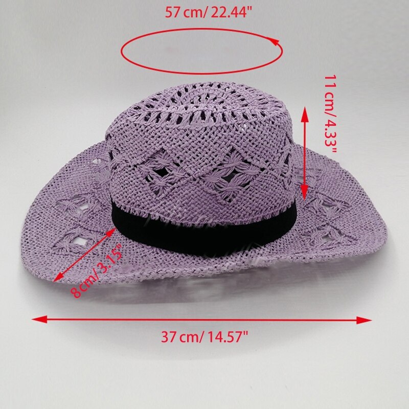 Hand Weave Cowboy Cowgirl Hat Straw Summer Hat Women Sun Hat Foldable Hollow Out Pink Beach Cap Fashion Women Men Unisex Sunhat